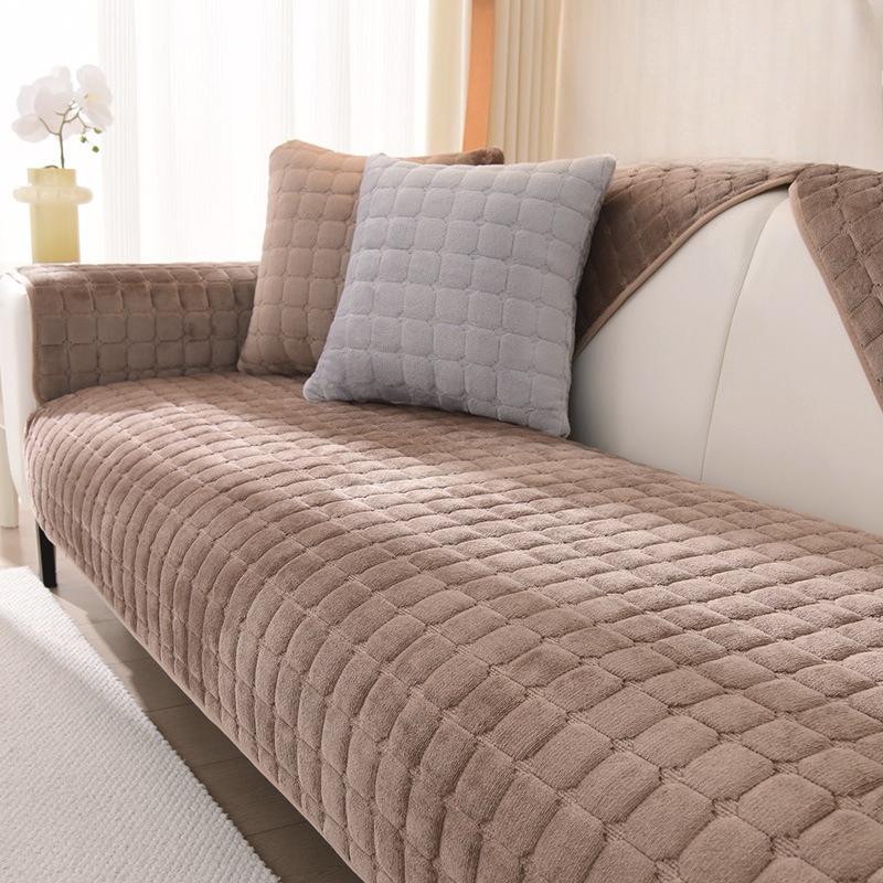 Solid Color Non-slip Sofa Cover Thickened Soft Plush Sofa Cushion Towel for Living Room Furniture Decoration