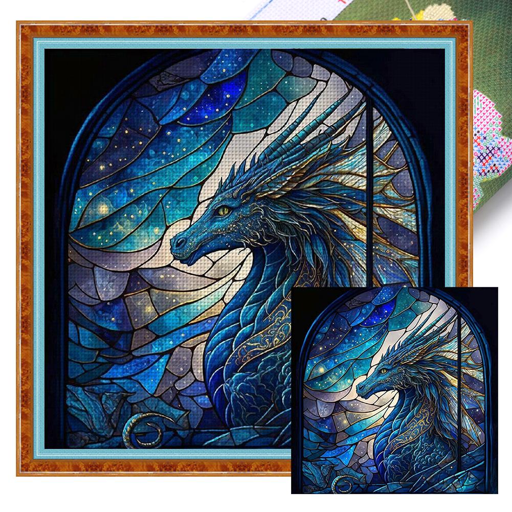 Full Embroidery Cotton Thread 11CT Printed Stained Glass Dragon Cross Stitch