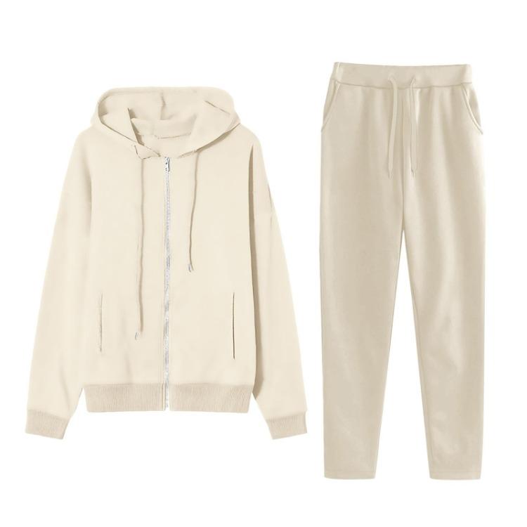 Fresh Casual Long Sleeve Hooded Sweatshirt Set Women Fashion Solid Color Pullover