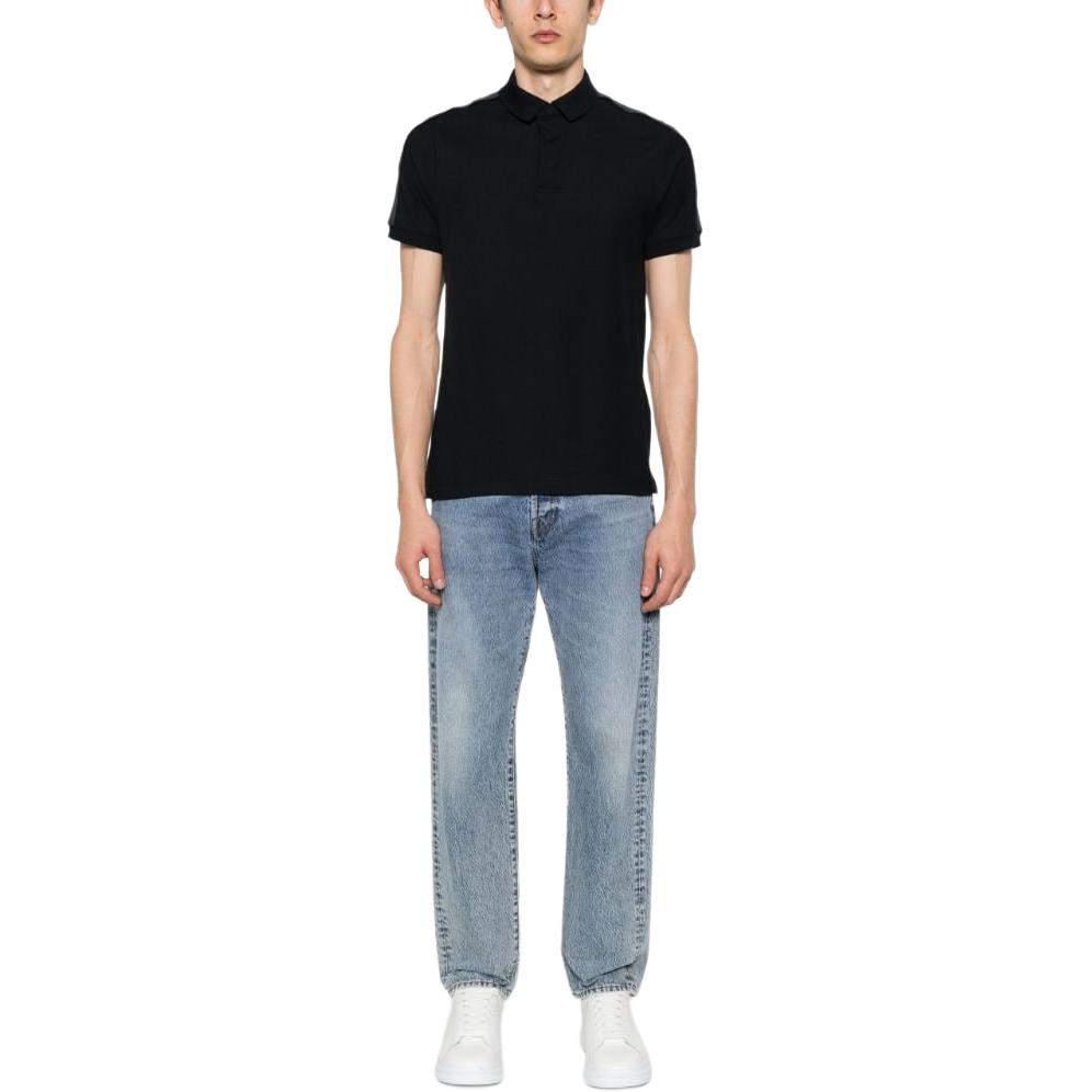 Emporio Armani Solid Color Fitted Short Sleeve Polo Shirt Men Tops Black 3D1FM31-JCYZ1-0999