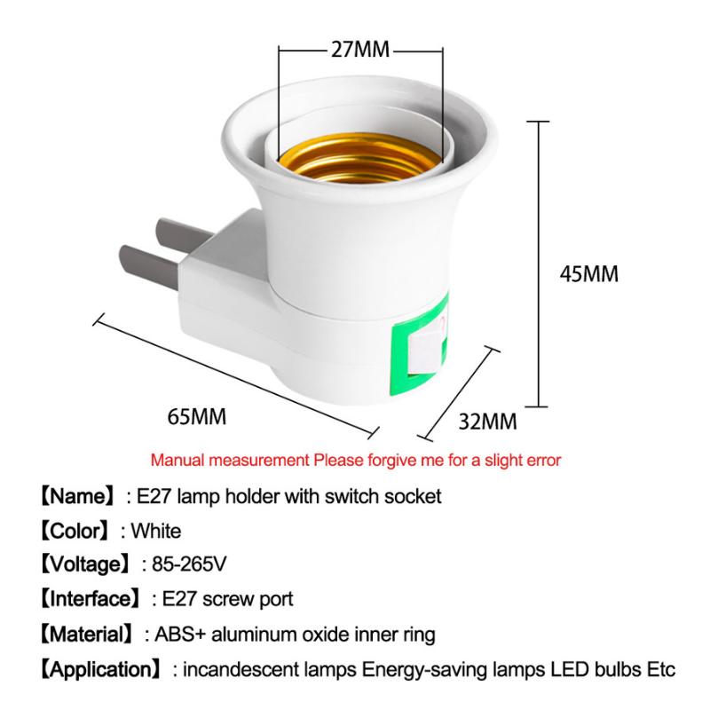 3PCS Practical White E27 LED Light Socket To EU Plug/US Plug Holder Adapter Converter ON/OFF for Bulb Lamp