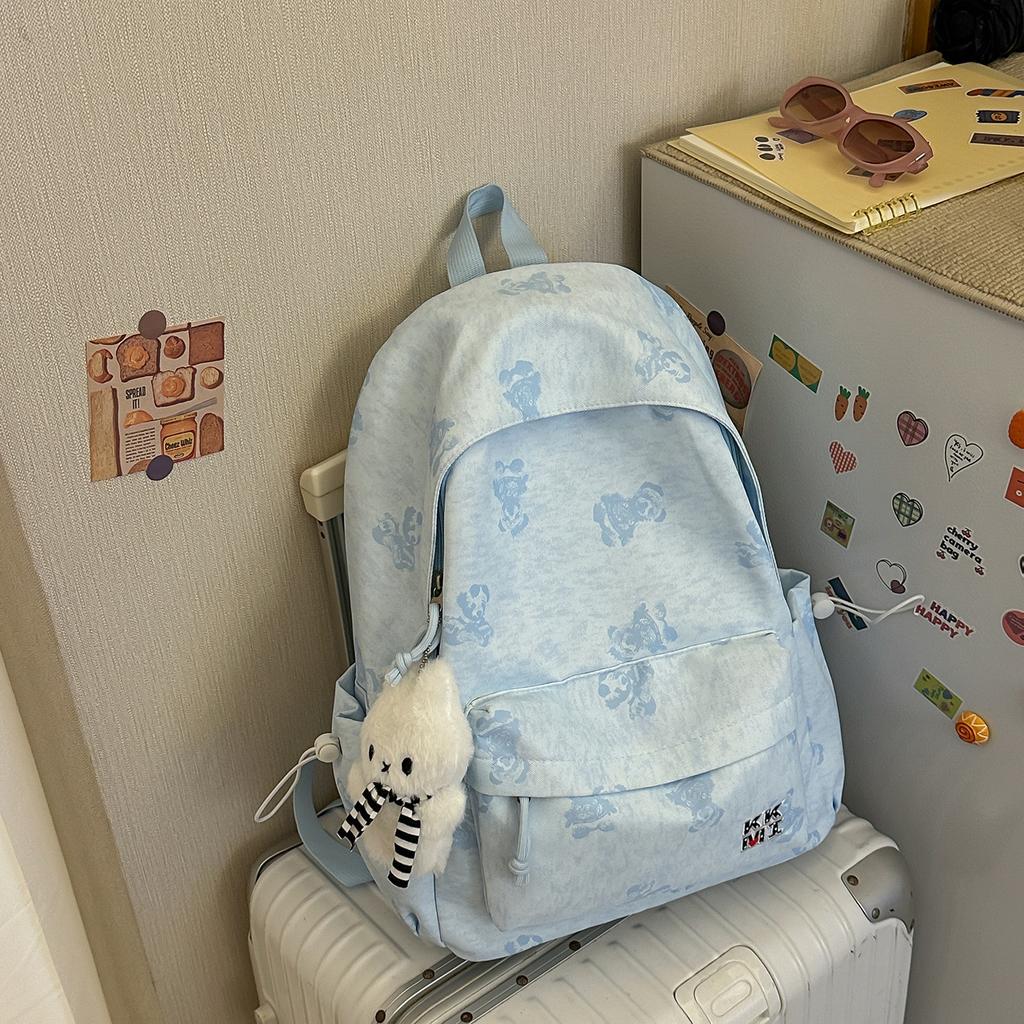 Schoolbag new Korean version ins bear printed schoolbag female high-value junior and high school students multi-compartment college style backpack