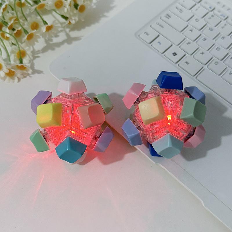 Colorful ball luminous button pinch music decompress finger decompression keychain Rubik's cube car key toy cartoon