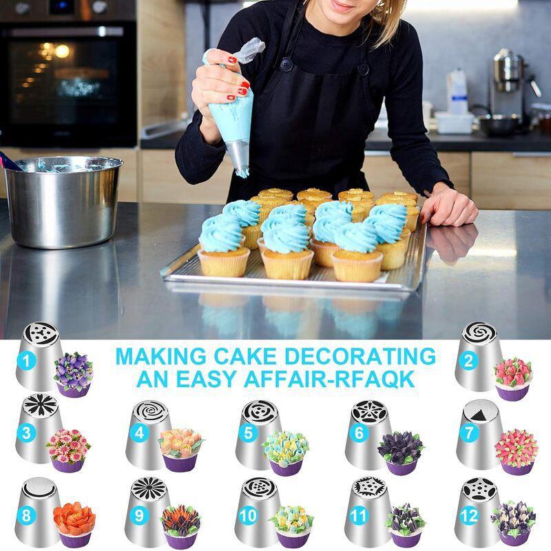 27-Piece Russian Piping Tips Set Cake Decorating With TPU Bag Stainless Steel Nozzles