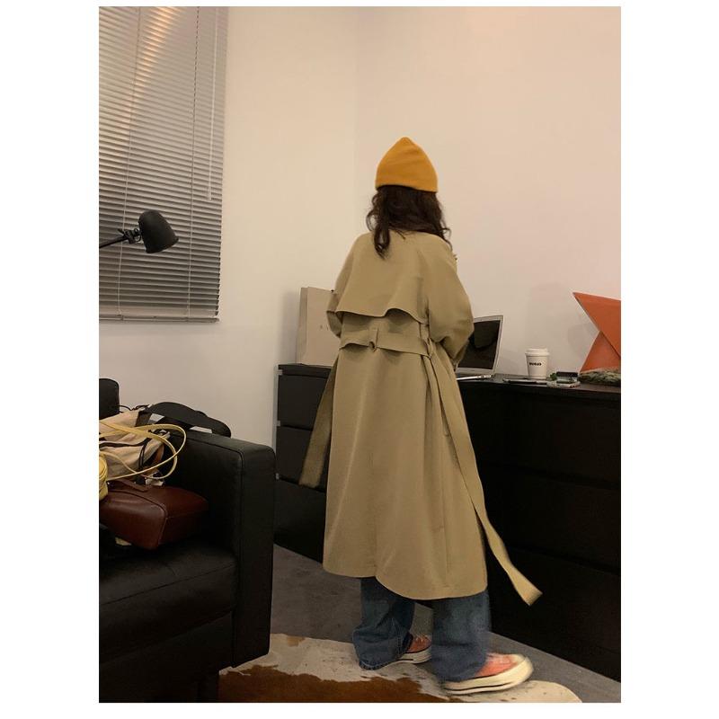 Korean Style Khaki Windbreaker Coat for Women Spring and Autumn New British Style Small Mid-length Coat