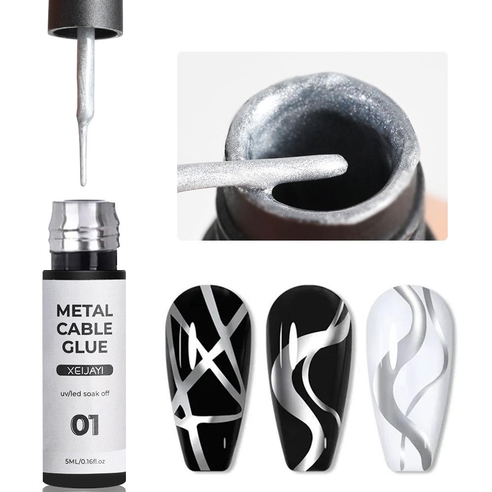 5ml Cross-Border Metallic Gold & Silver Line Drawing Gel for Nail Art - High-Density UV/LED Gel