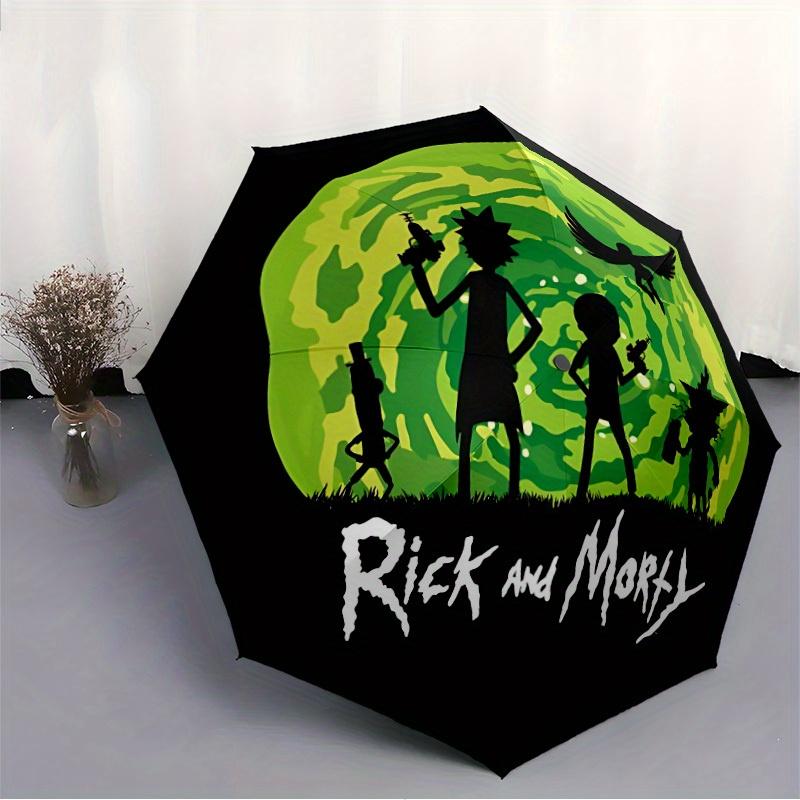 Rick, Morty Automatic Folding Umbrella with Sturdy Iron Frame, Portable Compact Travel Umbrella All-Season Use Parties 0807072