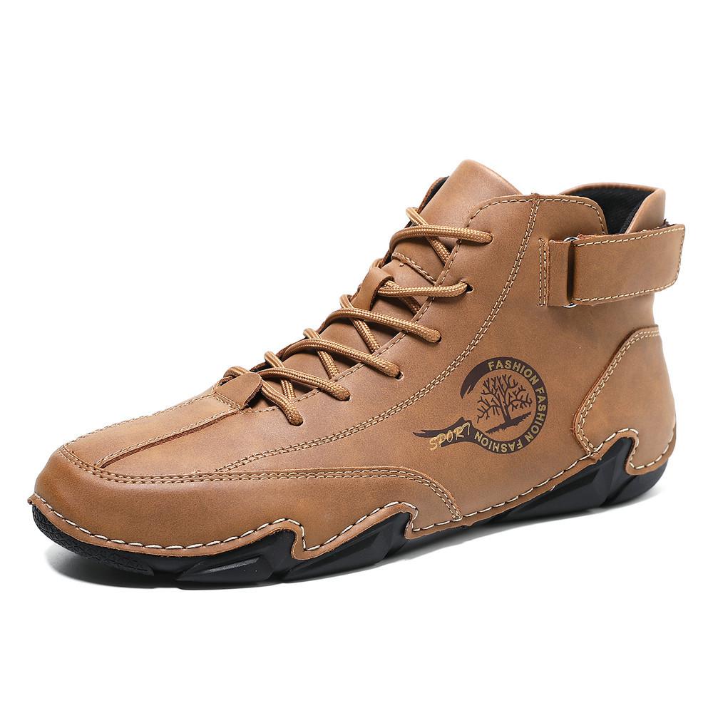 Winter Men's Boots Handmade Stitch Fall Trekking Men Ankle Boots with Fur Men Sneakers Warm Brown Leather Boots Botas De Hombre