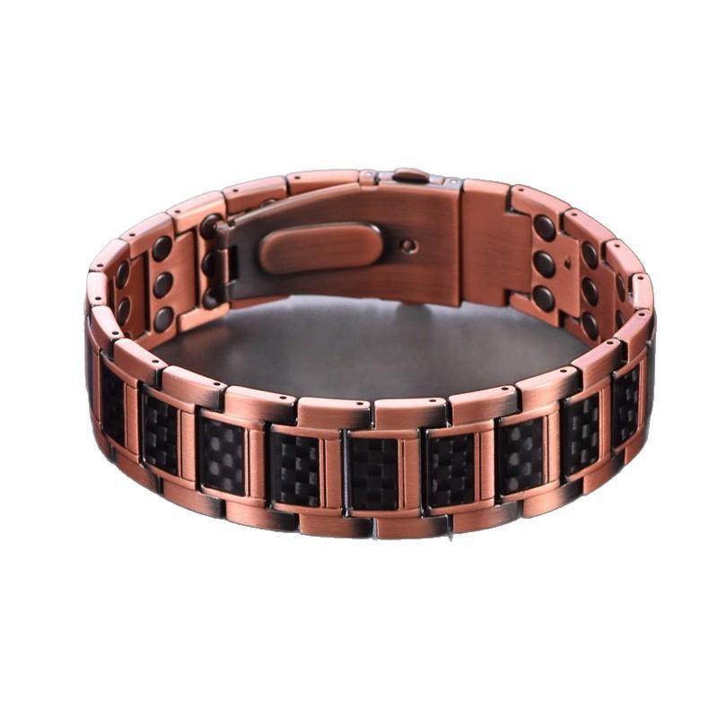 Nastavitelný měděný magnetický náramek ve vintage stylu s geometrickým designem a vložkou z uhlíkových vláken, unisex