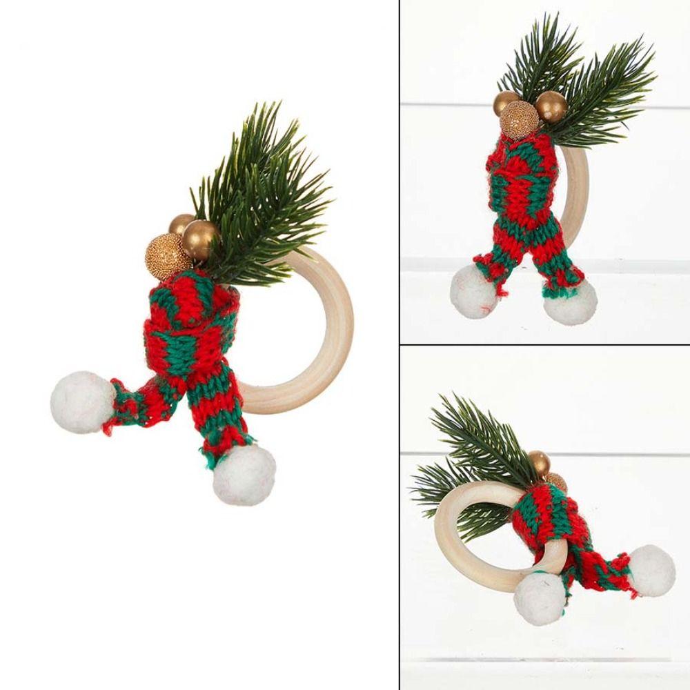 6 ks Dřevěný držák na ubrousky Ručně vyráběná spona na ubrousky Roztomilé vánoční čepice Kroužky na ubrousky Nový rok