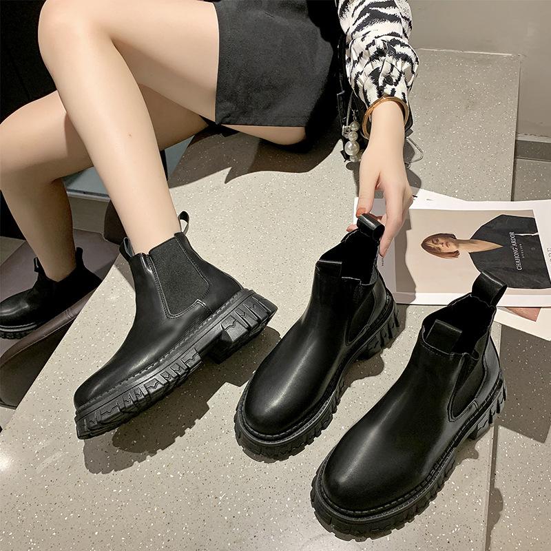 Botas cortas De tacón medio de mujer Tacón grueso Europeo y americano Botas  Chelsea de tubo corto 2021 Otoño Zapatos de nueva moda comprar a buen  precio — entrega gratuita, reseñas reales