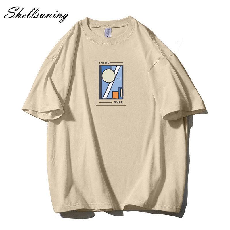 Shellsuning Oversized bavlněná trička s grafikou Muži Léto Měkké Trička s krátkým rukávem Dámská Móda Univerzální pulovry Dámské