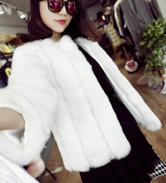 

Autumn and winter new fur coat women s imitation fox hair slim-fit warm fur coat S белый
