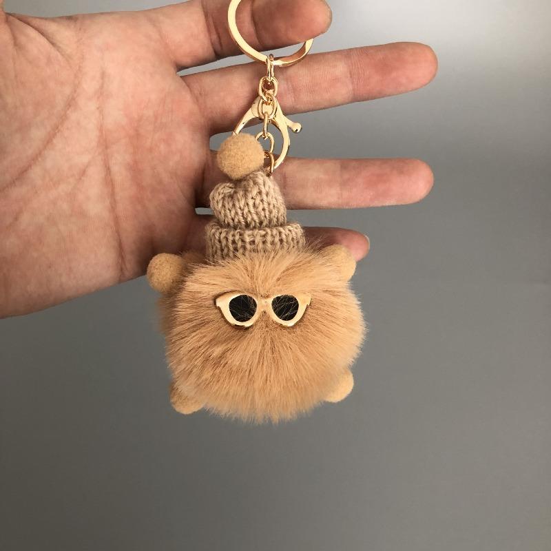 Cute Elfin Key Chains Sunglasses Elf Rabbit Hair Pendants Key Ring Accessories Woman Fashion Bag Handbag Decoration