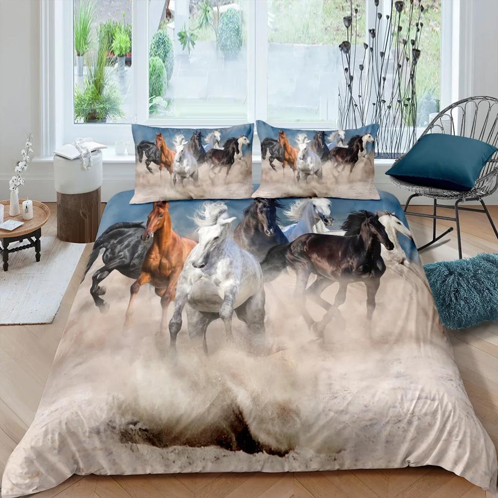 Comforter Galloping Horse Bedding Set Califking 260X240 Luxury Bed Comforter Double Home Queen Size S 2/3Pcs