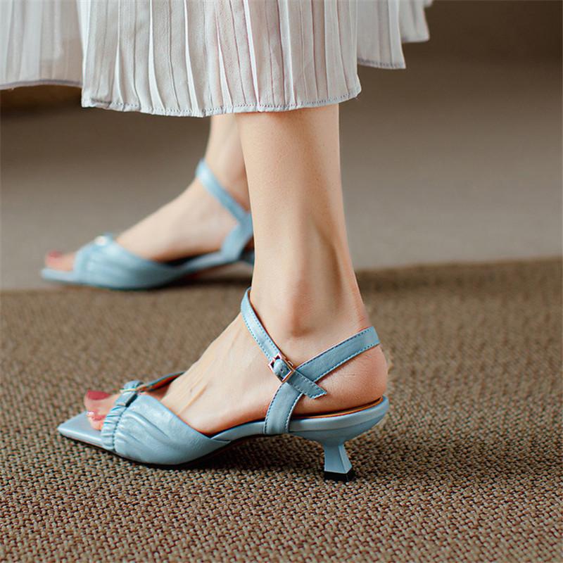 Fashion New Summer Sandals Sheep Leather Sandals for Women Fashion Buckle Square Toe Sandal Ladies Shoes Casual Shoes Women Sandals