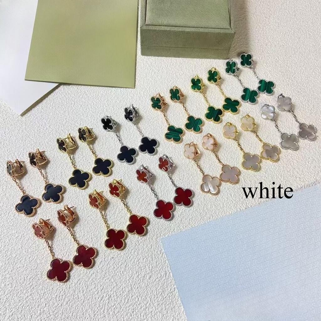 New Arrival Four-Leaf Clover Earrings Two Flowers 18k Rose Gold Black Agate Carnelian Earring Clasp