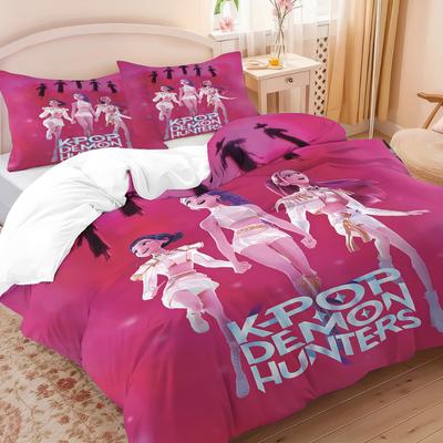 3pcs Kpop Demon Hunters Bedding Set Single/Double/Queen Size Bedding Sets Quilt Cover Duvet Cover for Kids Adults K Pop Huntrix