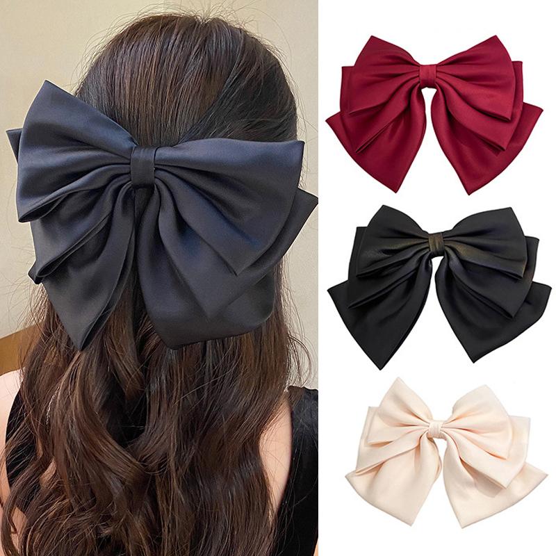 Damen Satin Schleife Haarnadel Pferdeschwanz Clip Schleife Band Federklemme Temperament Accessoires Koreanische Mode Elegant