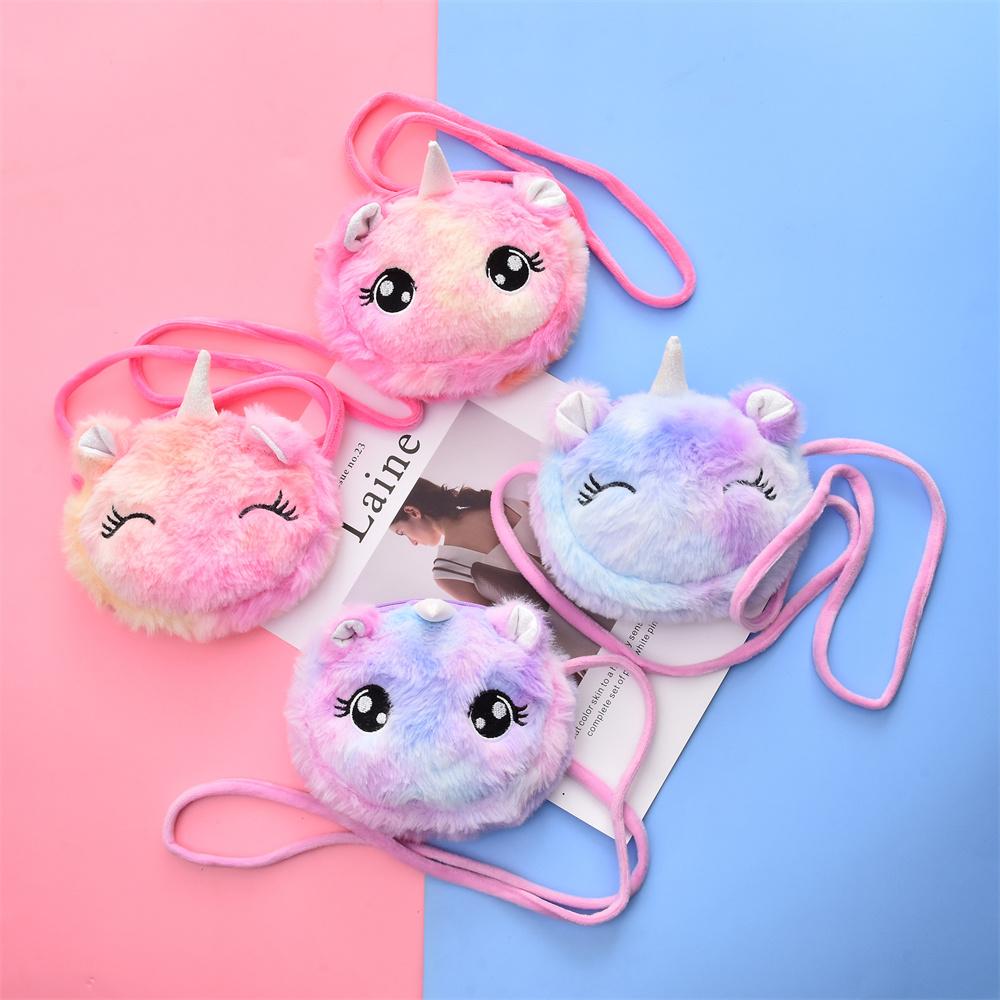 Cute Unicorn Plush Crossbody Bag Corduroy Square Phone Purse Cartoon Mini Shoulder Bag For Women Girls