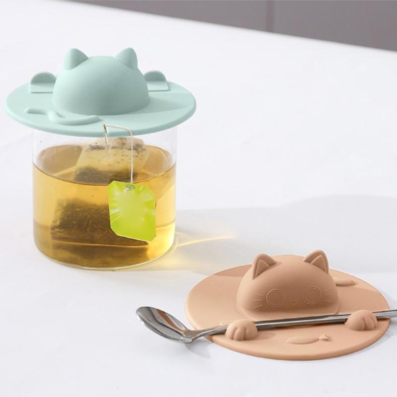 Pack Of 3/4 Cats Shape Silicone Cup Lid With Tea Bag Holders And Phone Stand Function For Hot Beverages