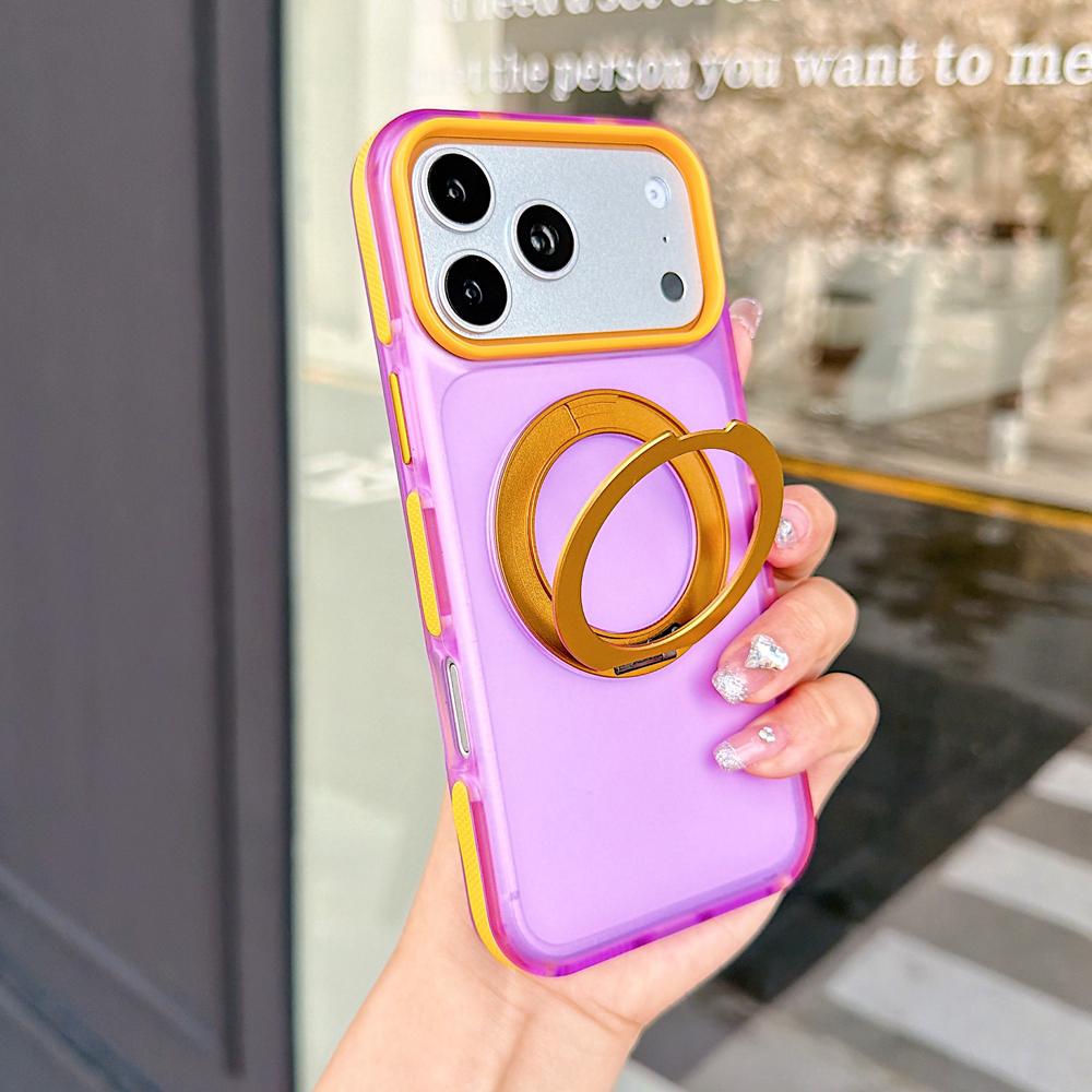 KEYSION Color blocking Magnetic 360°Ring Stand Case for MagSafe for iPhone 14 15 16 17 Pro Max Matte Shockproof Phone Back Cover