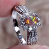 Roter Opal Ovaler Stein Sonnenblumen Ringe Für Frauen Vintage Silber Farbe Weiß Zirkon Eheringe Geburtsstein Geschenke