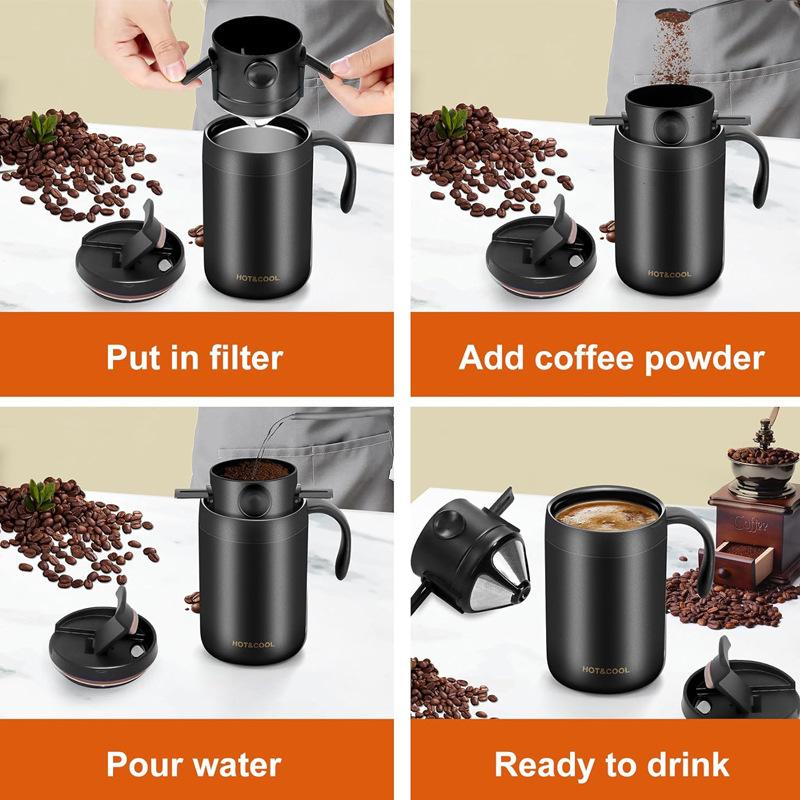 Outdoor Portable Hand Brewed Coffee Cup Stainless Steel Thermos Cup Household Coffee Cup Drip Set