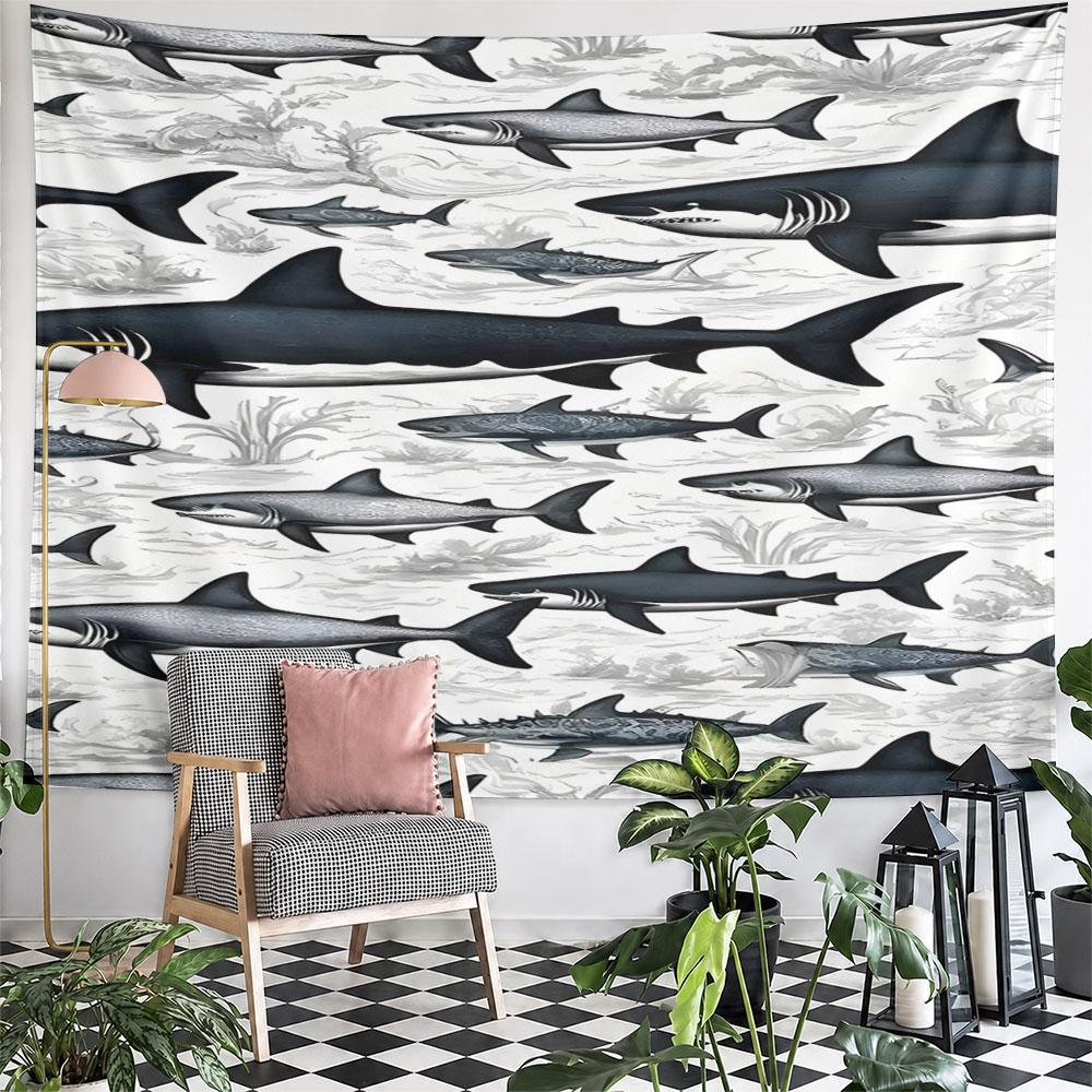 Shark Pattern Ocean Theme Tapestry Pattern Wall Hanging Tapestry Decorative Tapestry Home Decor for Bedroom and Living Room