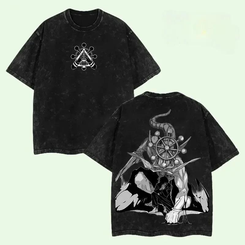 Jujutsu Kaisen Gojo Satoru Kampfhaltung Vintage Washed Anime T-Shirt, Unisex Dark Fantasy Anime Fan Streetwear Tee, 100% Baumwolle Lässig Kurzarm