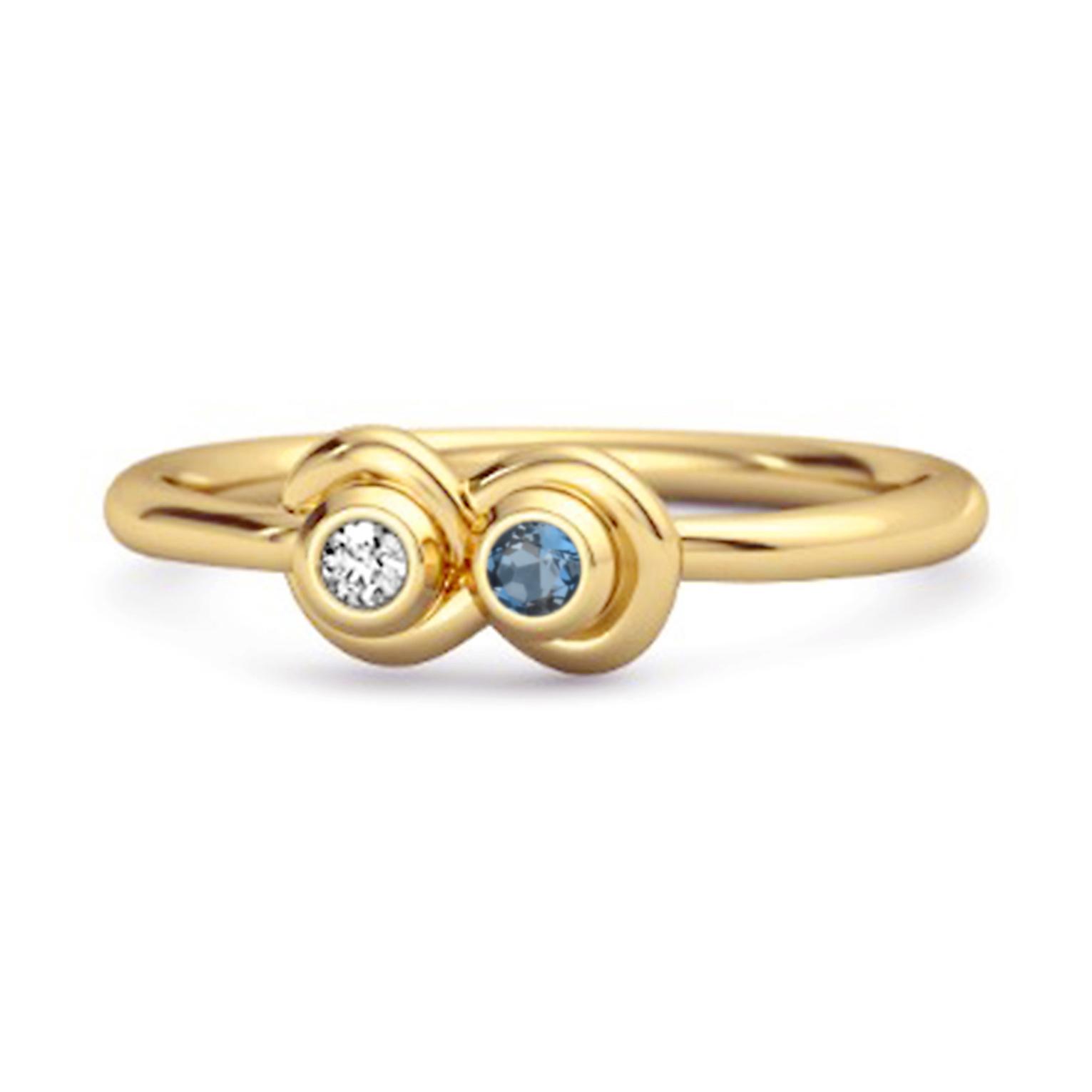 London Blue Topaz Twin Bezel Minimalist Ring - 925 Sterling Silver Gold Vermeil 8 жёлтый