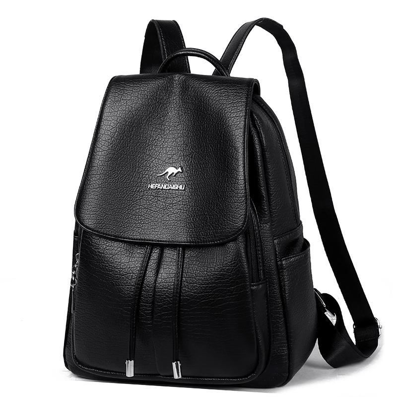 Rucsac-Geantă din Piele Ecologică Texturată cu Buzunar Frontal cu Clapetă Mâner Superior Rucsac Casual de Zi pentru Femei