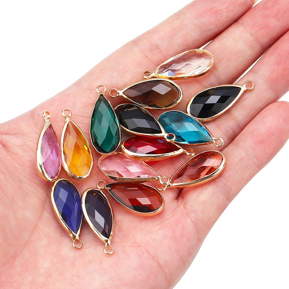 5pcs/pack Glass Edging Pendant Colorful Drop Shaped Charms for Jewelry Making DIY Necklace Bracelet Earring Findings