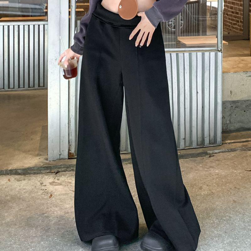 Autumn 2025 Women s Coffee Retro High-Waist Loose Knit Wide-Leg Pants Large