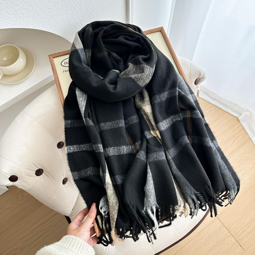 Women Winter Knitted Scarf Headscarf Lady Men Casual Double Sided Plaid Tassel Scarve Male Foulard Wrap Shawl New Unisex Korean