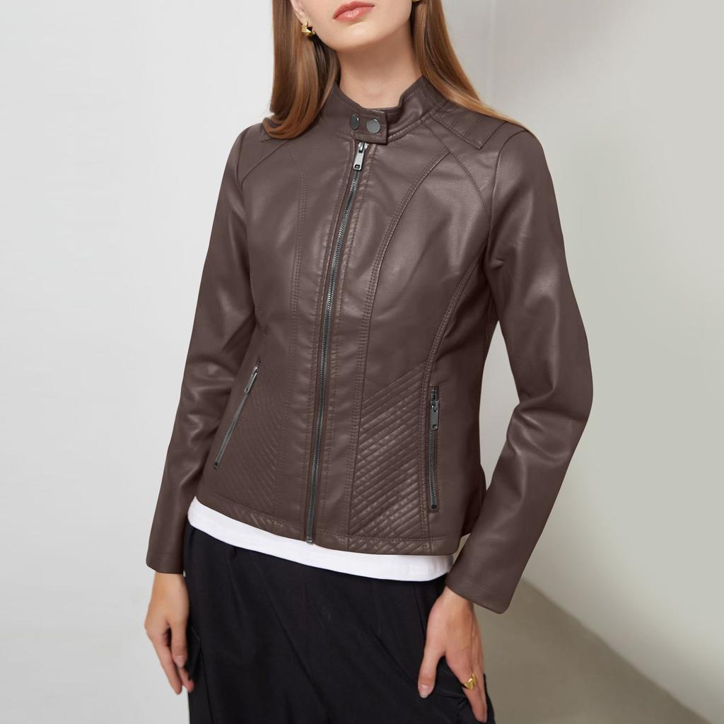 Women's Fashion Leather Jacket Slim Casual Small Coat Motorcycle Clothing
