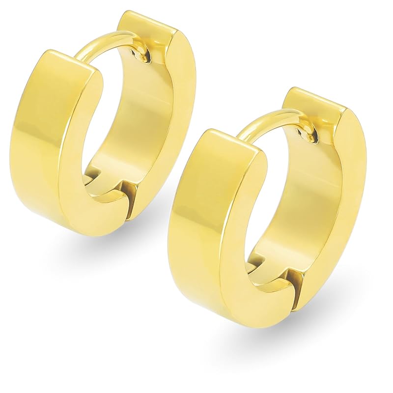 

[Adelina Style] hoop earrings Popularity Thick Width 4mm mirror surface 1 pair Leave it on 18G men s ladies ring earrings surgical stainless steel