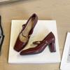 High heels women's square head thick heel commuting single shoes simple and versatile one-word belt beautiful single shoes