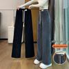 Women's 2024 Autumn/Winter Fleece Wide-Leg Pants - Loose, Thickened, Slim-Fit Straight-Leg Design