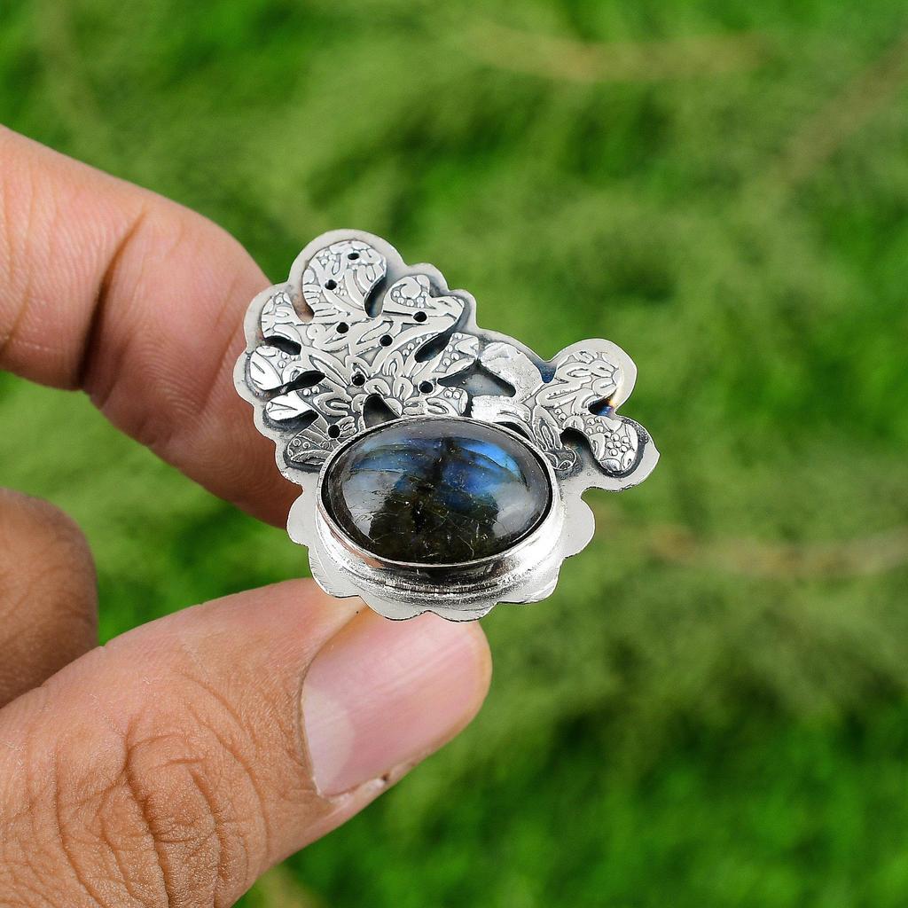 Mothers day Sale Sterling Silver Natural Labradorite Wife Stackable Ring Jewelry