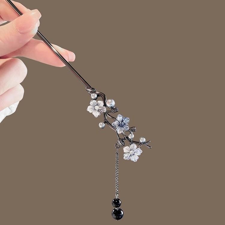 Vintage Crystal Pearl Flower Hair Sticks for Women Chinese Style Cross Tassel Hairpin Disk Hair Chopsticks Hair Accessories Gifts