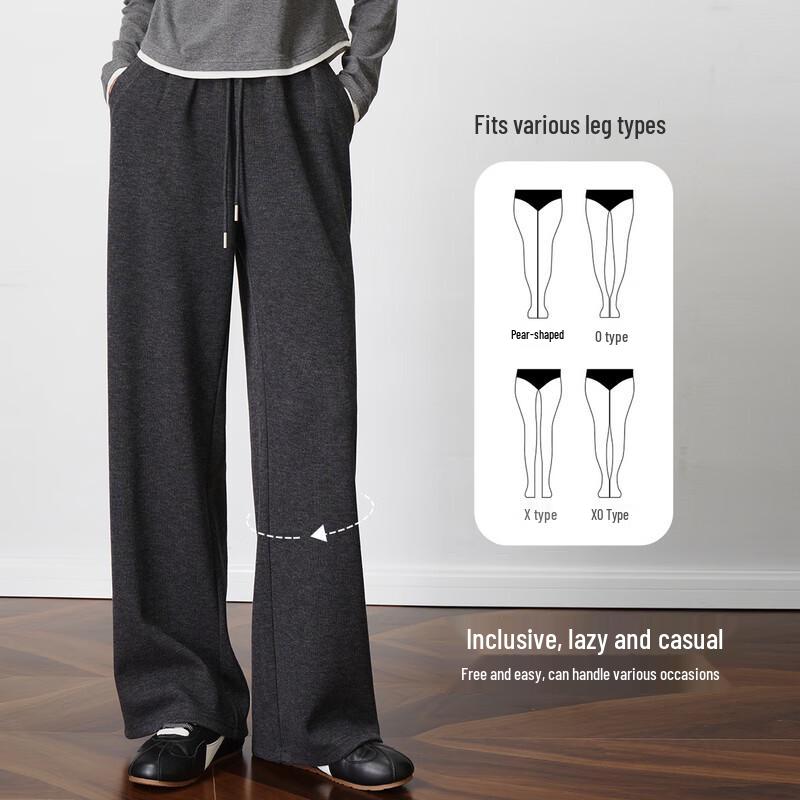 Olrain Women's Elastic Waist Wide-Leg Straight Pants