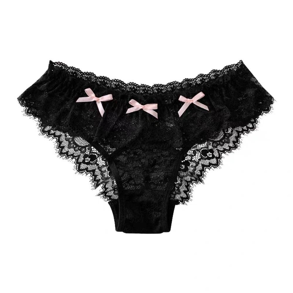Japanese Style Thong for Women Low Waist Mini Bow Underpants Sweet Bowknot Lace Panties Female