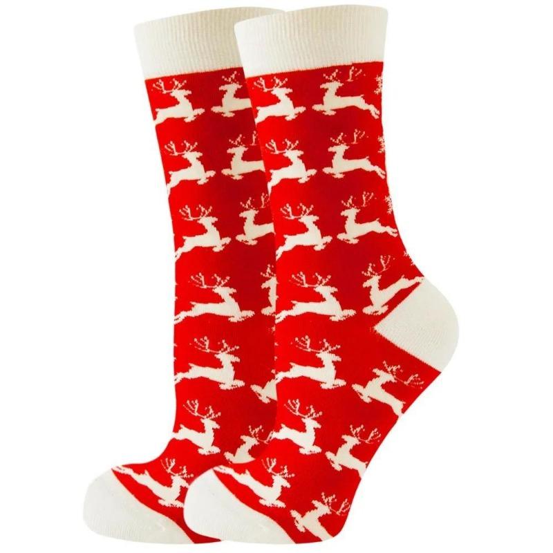 Weihnachtssocken für Damen, interessante Weihnachtssocken mit Weihnachtsmann, Schneeflocke, Elch, Baumwolle, Rundhals, Happy Socks, interessante Socken für Herren