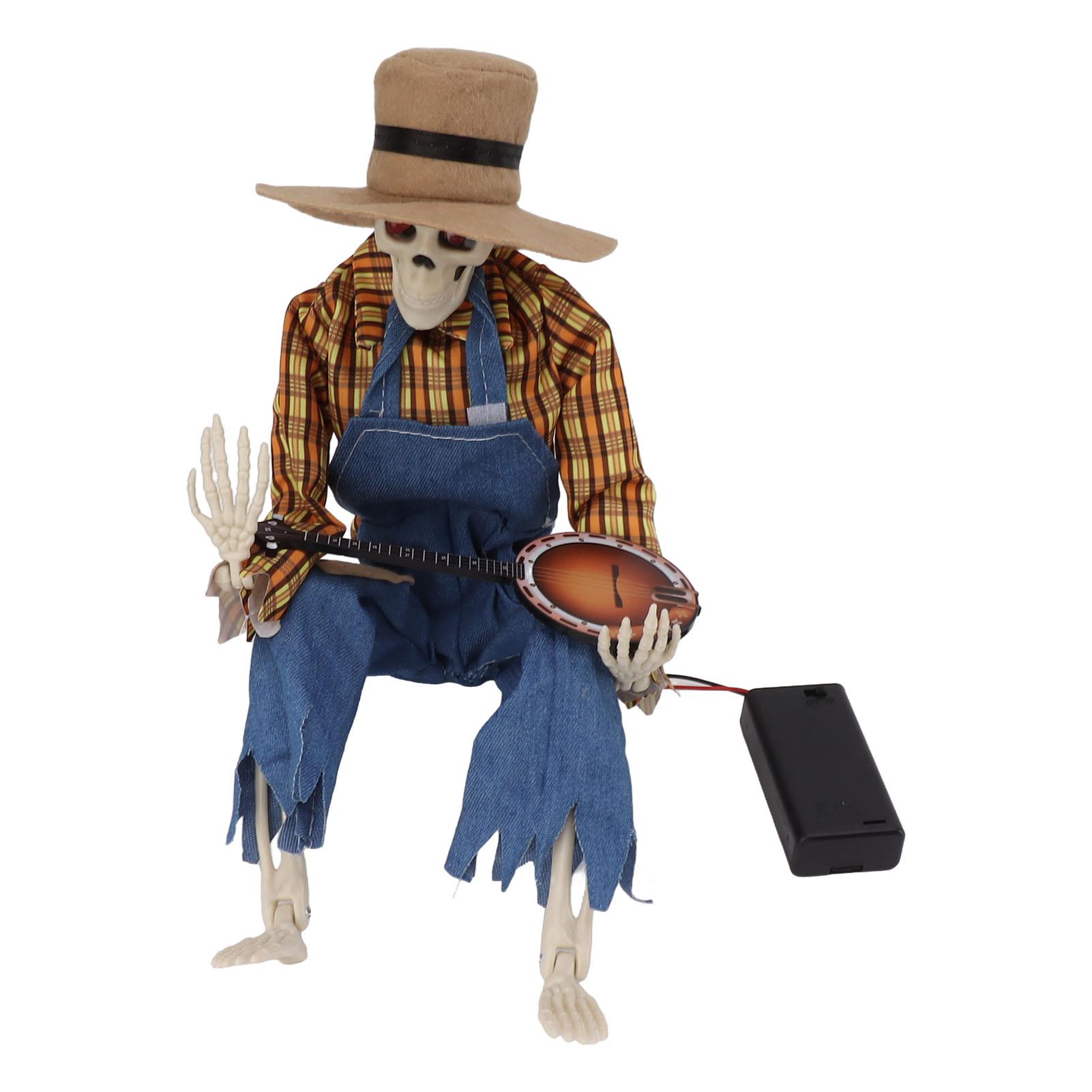 Статуэтка Черепа Ковбоя на Хэллоуин, Светящийся Симулированный Глаз, Украшения Скелетов Ковбоев на Хэллоуин для Украшения Стола Yellow Plaid