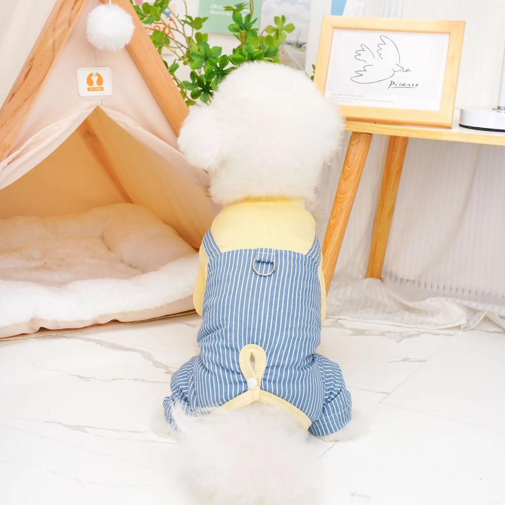 Pet Striped Jumpsuit Clothing Small Dog Contrasting Color Patchwork Clothing Four Legged Shoulder Strap Pants Teddy Bear