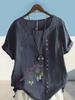 Women's Fashion Feather Pattern Print Shot Sleeve T-shirt Loose Cotton Shirt Casual Loose Summer Plus Size Blouse Tops