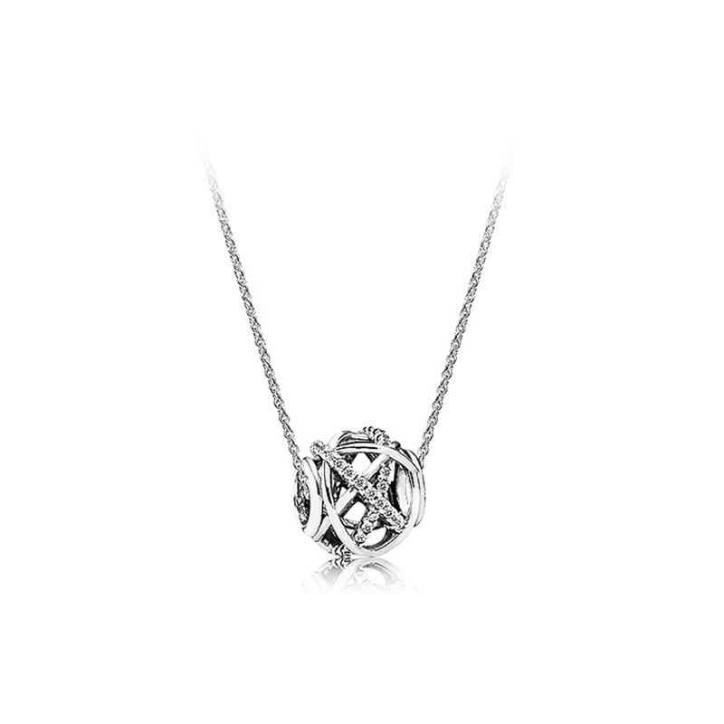 Pandora Sparkling Hollow Galaxy 925 Silver Synthetic Cubic Zirconia Necklace for Women ZT0136
