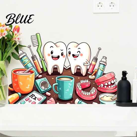 Versatile Adhesive Wall Decals Cartoon Smiling Teeth Decals Dental Tools Self-Adhesive Stickers Funny Stickers for Bathroom Art Kids Bedroom Clinic