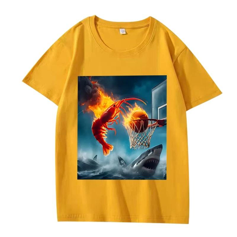 

Shark Shrimp Pattern Tshirt Retro Fishing Fan Theme Tshirt Womens Short Sleeved Summer Top Aesthetic Clothing Street Wear S